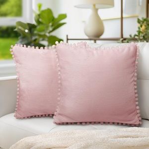 Light Pink Throw Pillow Covers Pom Pom 18x18 Set of 2